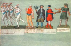 Athlètes et participants aux festivals pendant la période révolutionnaire française (gouache)